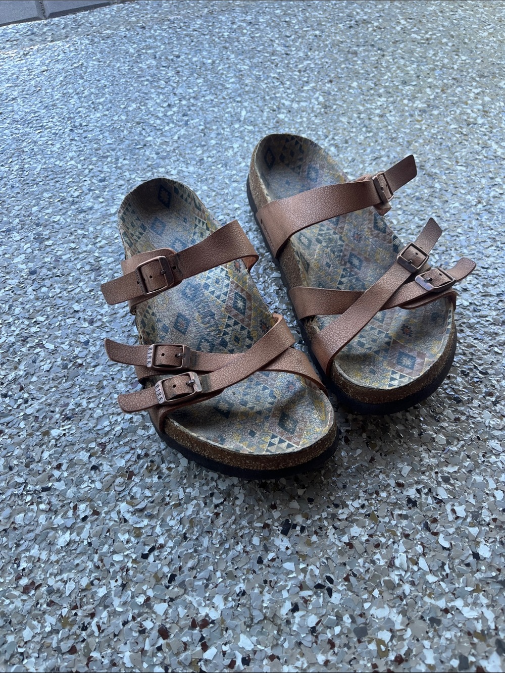 Birkenstock Brown Leather Strappy Sandals with Patterned Footbed - Picture 3 of 8